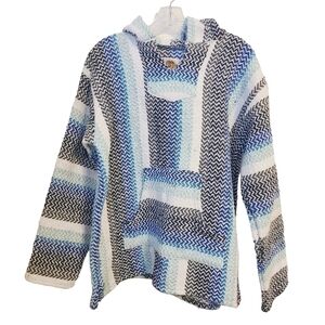 Earth Ragz | Unisex Bohemian Blue & White Burlap Hoodie Shirt (Size Medium)